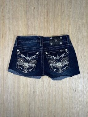 Miss Me Cut Off Shorts Women Size 25  Blue Denim Bedazzled Jewel Distressed Goth